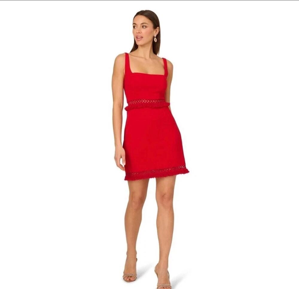 New Adrianna papell knit crepe mini Dress sz 8 red $175